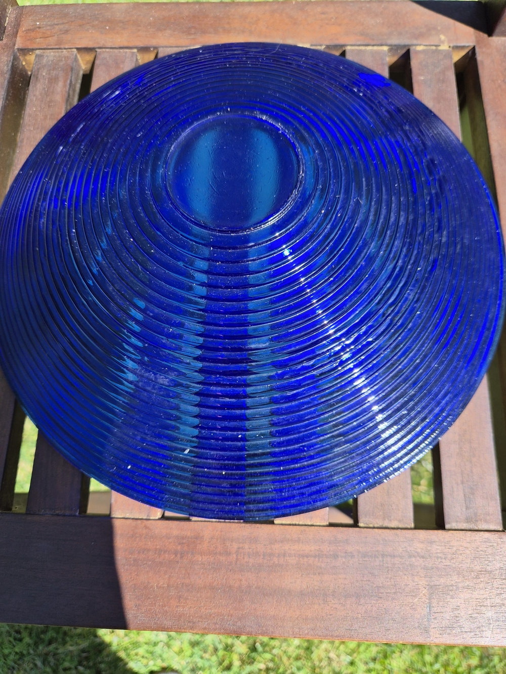 Vintage MCM Cobalt Blue Ribbed Glass Bowl • Mid Century Modern Decor #2 - Picture 5 of 6